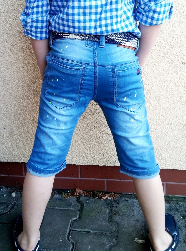 SPODENKI jeans z paskiem NAKRAPIANE FARBĄ
