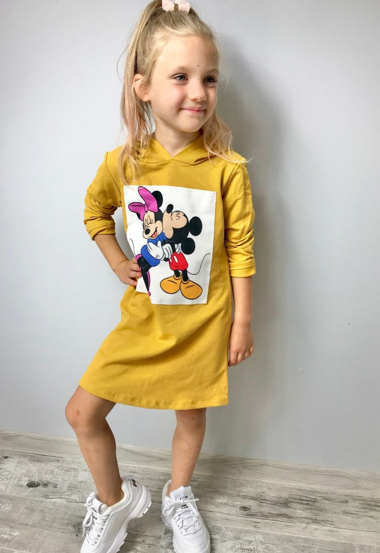 Sukienka z kapturem Mickey~miodowa