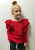 Sweter dziewczęcy z falbanami Sara ~ czerwień