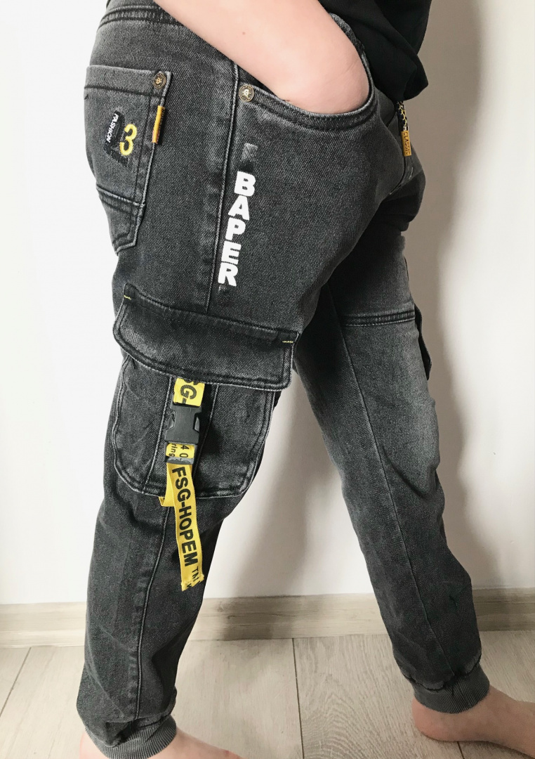 Bojówki chłopięce spodnie jeans BLACK DENIM
