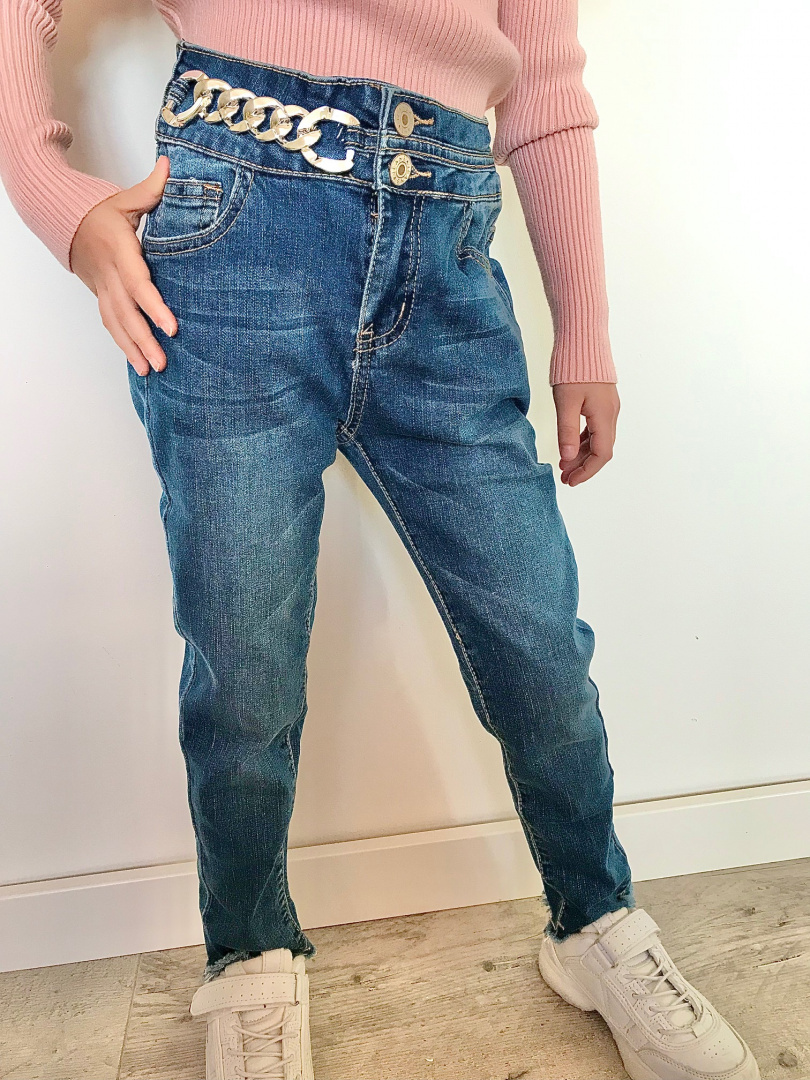 Spodnie dziewczęce jeans z łańcuchem