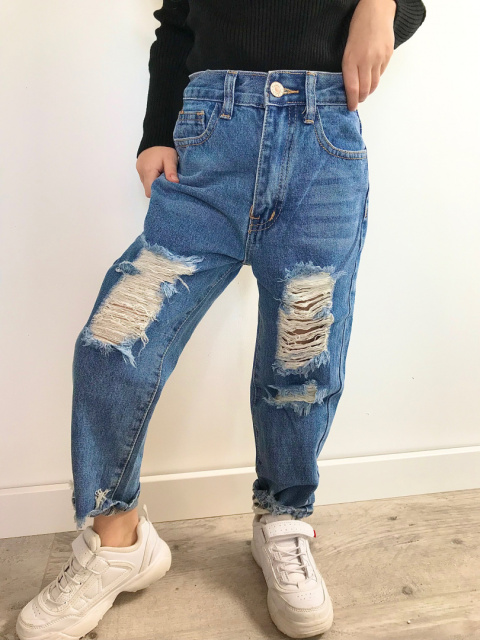 Spodnie dziewczęce jeans wysoki stan przetarcia
