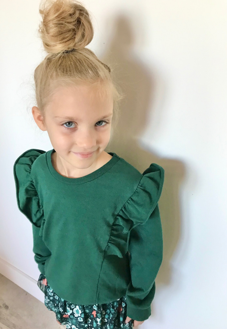 Komplet dziewczęcy jesienny bluza i spódnica~ butelkowa zieleń
