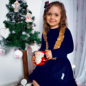 Sukienka dziewczęca świąteczna z falbanami ~ granat