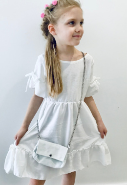 Sukienka z torebką, wiązany rękawek - biała