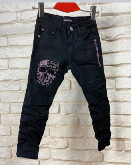 Spodnie chłopięce czarne jeans CZASZKA