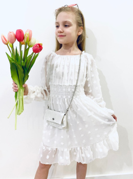 Sukienka dziewczęca Z TOREBKĄ wizytowa koronka tiul -biel
