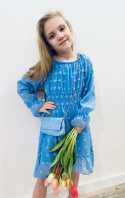 Sukienka dziewczęca Z TOREBKĄ wizytowa koronka tiul -błękit
