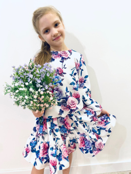 Sukienka dziewczęca wizytowa KOMUNIA w kwiaty