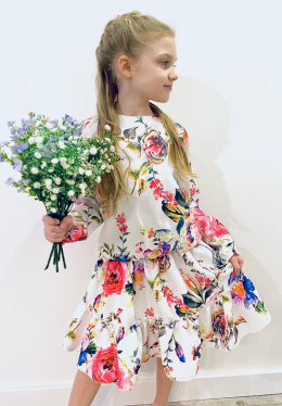 Sukienka dziewczęca wizytowa KOMUNIA w kwiaty