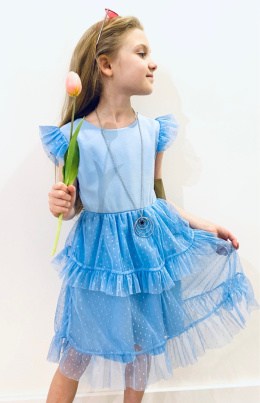 Sukienka dziewczęca wizytowa KOMUNIA z wisiorkiem -błękit