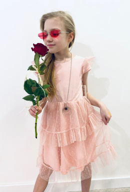 Sukienka dziewczęca wizytowa KOMUNIA z wisiorkiem - róż