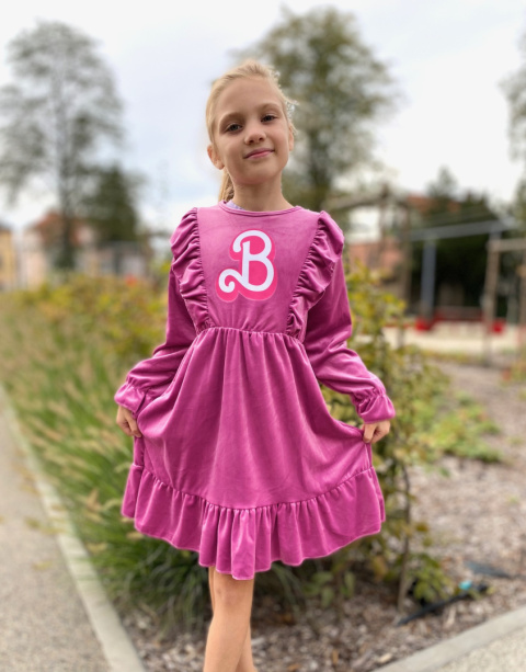 Sukienka miękka WELUROWA Barbie- kolor amarant