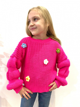 Sweter dziewczęca FLOWERS kolor amarant