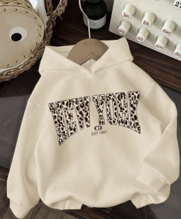 Bluza z kapturem oversize New York beżowa dla dziewczynki