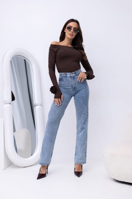 Czekoladowa damska bluzka hiszpanka z kwiatem