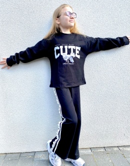 Komplet dresowy dziewczęcy CUTE koronka -czarny dla dziewczynki