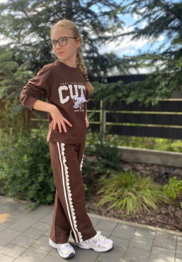 Komplet dresowy dziewczęcy CUTE koronka -czekoladowy dla dziewczynki