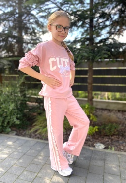Komplet dresowy dziewczęcy CUTE koronka-różowy dla dziewczynki