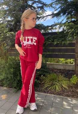 Komplet dresowy dziewczęcy CUTE koronka- wiśniowy dres dla dziewczynki