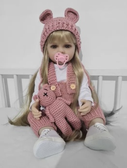 Lalka długowłosa REBORN dziewczęca na prezent, zestaw +akcesoria