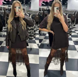 Sukienka damska oversize koronka długa czekoladowa koronkowa