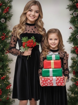 Sukienka aksamitna świąteczna z dodatkiem tiulu dla dziewczynki