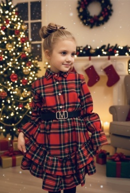 Sukienka świąteczna dla dziewczynki w kratę z paskiem